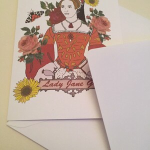Cartão de felicitações de Lady Jane Grey. Cartão ilustrado da realeza e rainha da Inglaterra imagem 2