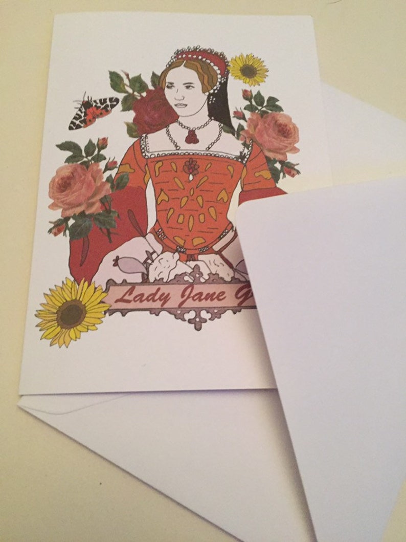 Cartão de felicitações de Lady Jane Grey. Cartão ilustrado da realeza e rainha da Inglaterra imagem 2