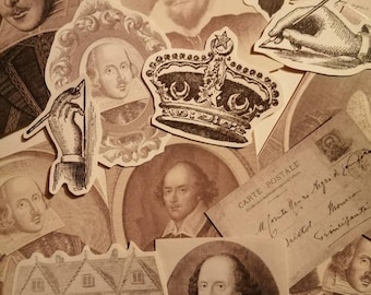 Stickers Shakespeare, images de poètes vintages, scrapbooking, 15 pièces