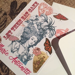 Cartão estilo vintage Maria Antonieta com lindas imagens e texto.