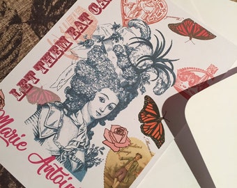 Marie Antoinette Karte im Vintage Stil mit hübschen Bildern und Text.