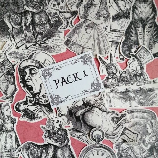 Alice in wonderland vintage style stickers for your laptop, journal, scrapbook and lots more