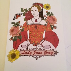 Cartão de felicitações de Lady Jane Grey. Cartão ilustrado da realeza e rainha da Inglaterra imagem 6