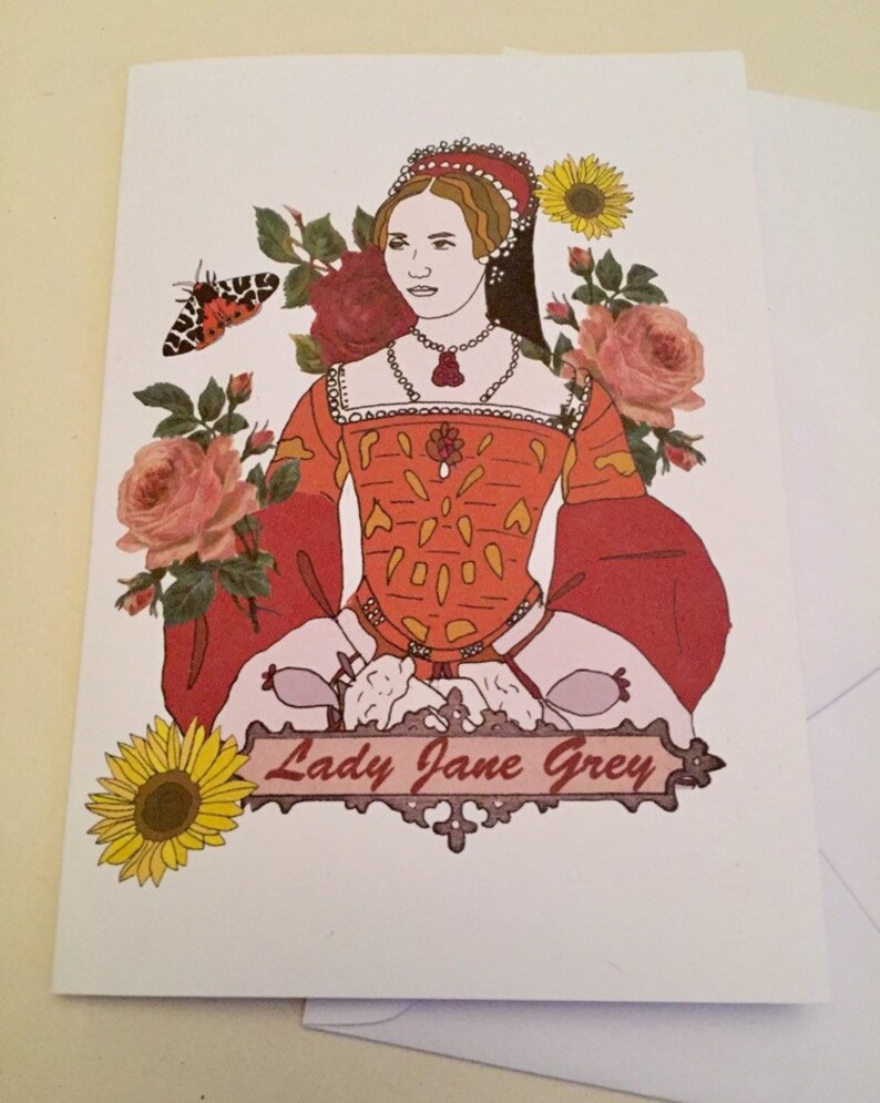 Cartão de felicitações de Lady Jane Grey. Cartão ilustrado da realeza e rainha da Inglaterra imagem 6