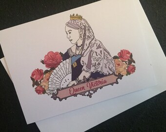 ヴィクトリア女王のイラスト入りカード、歴史的なA6サイズの無地カード