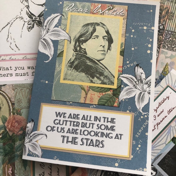 Author Card set. Five cards featuring, Oscar Wilde, Lewis Carroll, Jane Austen, Charlotte & Emily Bronte. British author card set.