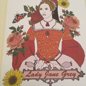 Cartão de felicitações de Lady Jane Grey. Cartão ilustrado da realeza e rainha da Inglaterra imagem 4