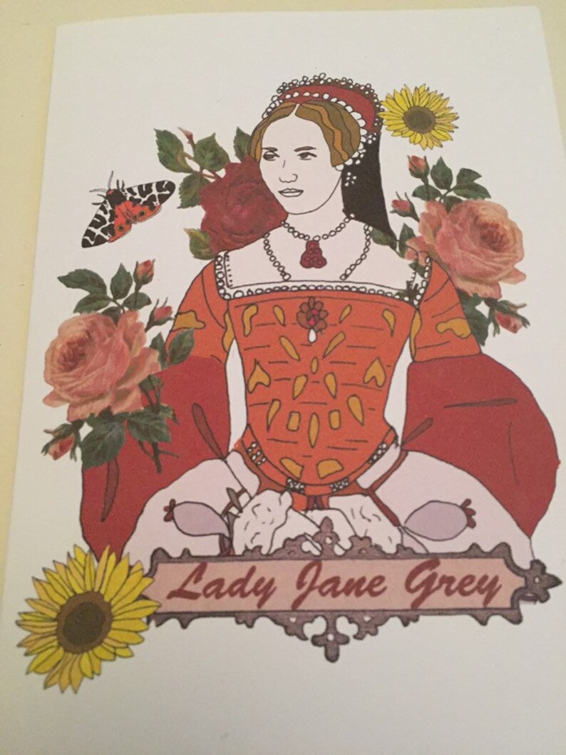 Cartão de felicitações de Lady Jane Grey. Cartão ilustrado da realeza e rainha da Inglaterra imagem 4