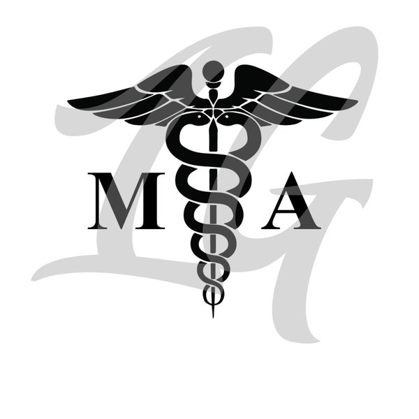 Black & White Simple Easy Medical Caduceus Symbol with MA for Medical Assistant - Digital Download svg, png, eps