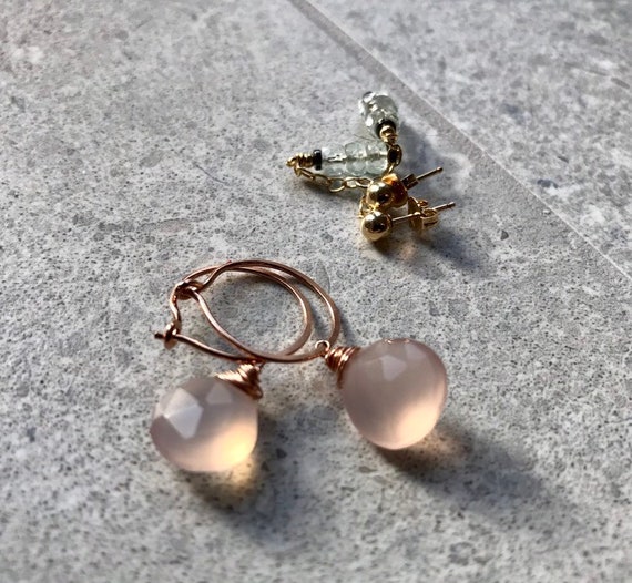 Pink stone shop hoop earrings