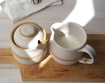 White Ceramic Creamer Set, Set Of Milk Jug & Sugar Bowl