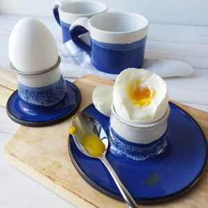 Blue and White Ceramic Egg Cup, Soft Boiled Egg Cup