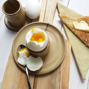 Ceramic Egg Cup with or without attached plate, Modern Beige Egg Holder, Soft Boiled Egg Holder image 1