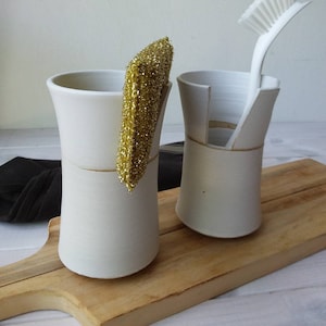 White Kitchen Sponge and Brush Holder, Rustic Scouring Pad and Brush Holder, Turquoise Kitchen Brush Holder
