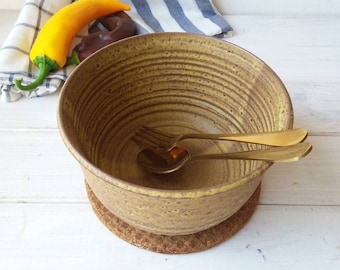 Gold and Black Stoneware Bowl, Deep Pottery Salad Bowl, Ceramic Serving Bowl, Ochre and Black Pasta Bowl