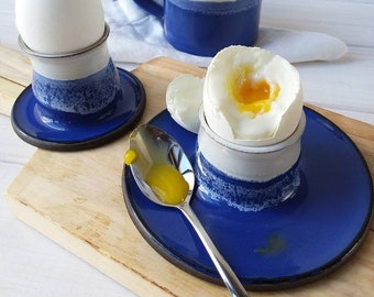 Blue and White Ceramic Egg Cup, Soft Boiled Egg Cup