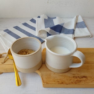 White Ceramic Creamer, Beige Pottery Milk Jug, White Sugar Bowl ( Optional )