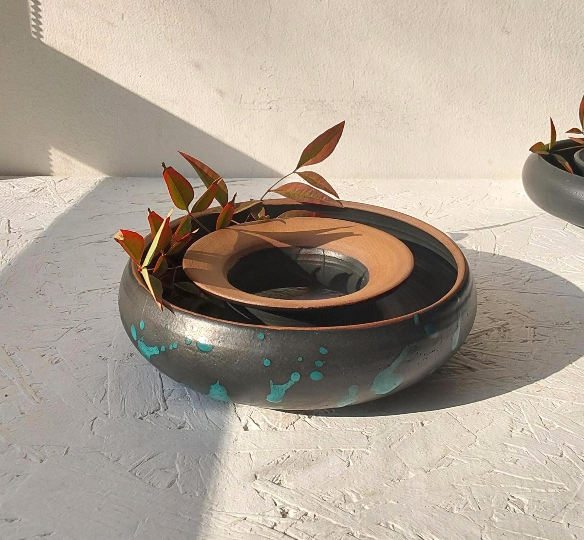 Handmade Black Ceramic Circle Vase Mi...