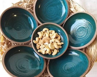 ONE or a set of TWO or FOUR  Tapas Bowls, Dark Turquoise Ceramic Tapas Bowls, Teal Ceramic Bowl Set