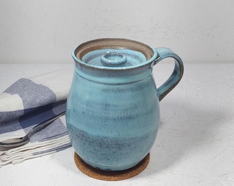 25 fl. oz, 20 fl. oz, 17 fl. oz Light Blue Ceramic Travel Mug, 750 ml, 600ml, 500ml Blue and Gray Travel Mug With Ceramic Lid and Handle
