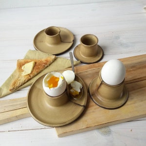 Ceramic Egg Cup with or without attached plate, Modern Beige Egg Holder, Soft Boiled Egg Holder image 8