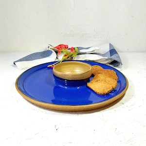 10" Ceramic Chip And Dip Platter, Ceramic Snack Dish, Blue Serving Platter, Apple And Honey Serving Dish, Jewish New Year Platter