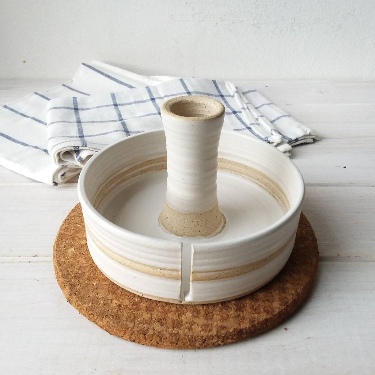 Casafina Ceramic & Wood Paper Towel Holder, White, Made in