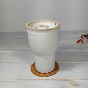 13.5 fl. oz. Tall White Ceramic Travel Mug, 400 ml White and Beige Travel Mug With Ceramic Lid image 6