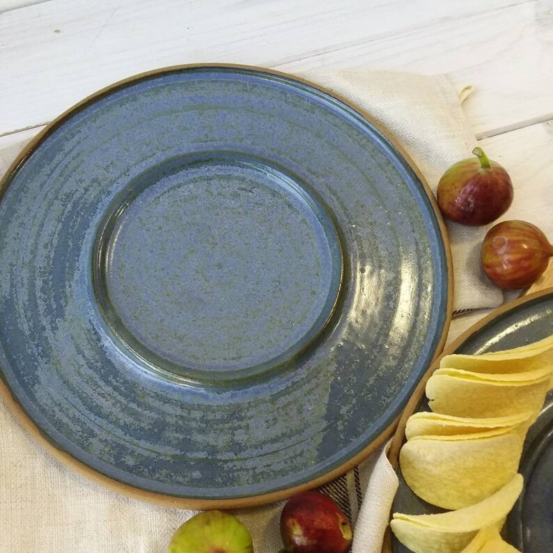 Large 11 Ceramic Serving Platter, Large Blue Pottery Dish with Inner Ring image 3