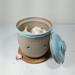 Großer keramischer Knoblauchhalter, blaugrauer Knoblauch-Vorratsbehälter