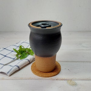 13.5 fl. oz. Tall White Ceramic Travel Mug, 400 ml White and Beige Travel Mug With Ceramic Lid image 9