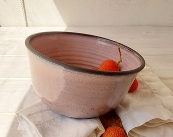 Pink and Black Stoneware Bowl, Pink Pottery Salad Bowl, Ceramic Cereal Bowl, Black Pasta Bowl, Modern Pink Soup Bowl