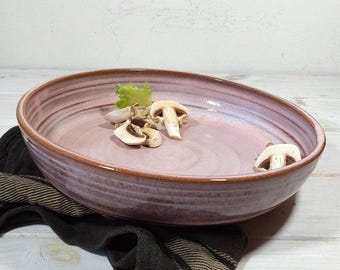 Pink Ceramic Salad Bowl, Modern Pink Serving Dish, Large Ceramic Pasta Bowl, 10 Inch Wide Pink and Gray Baking Dish