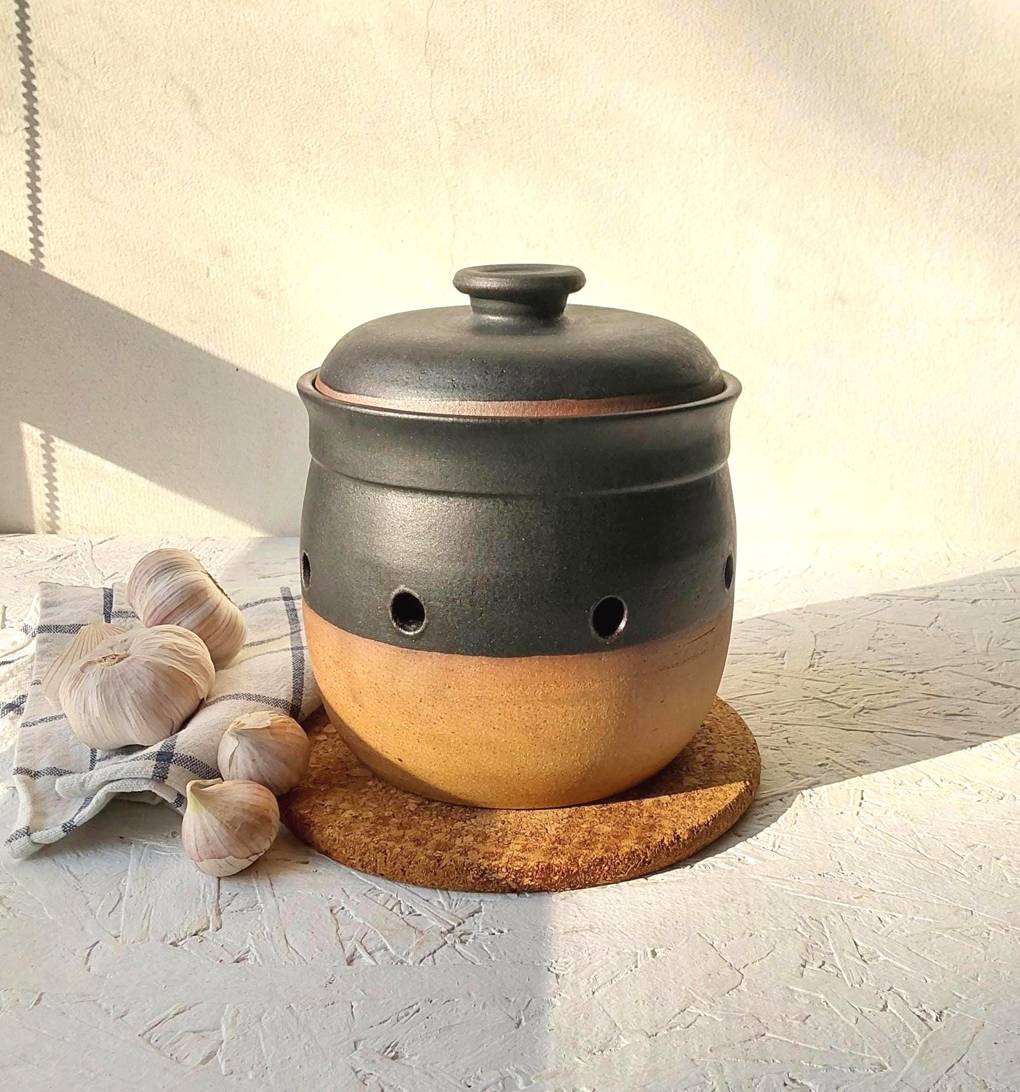 【大変珍しい】ノリタケ ANTIQUITY スープポット トンキ キャニスター 大型セラミック製ニンニク・タマネギキーパー、ブラック＆タンポテト