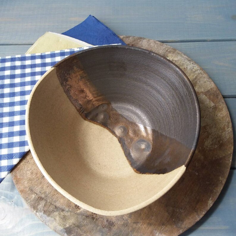 Bronze Pottery Bowl, Ceramic Bowl, Salad Bowl, Serving Bowl, Pottery Bowl, Beige Ceramic Bowl, Black Ceramic Bowl, Triangular Pottery Bowl image 2