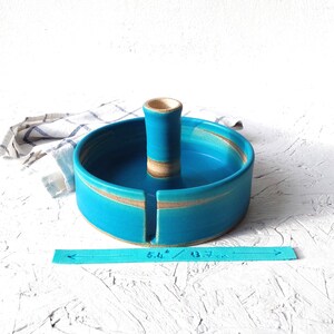 Turquoise Ceramic Paper Towel Holder, Handmade Paper Towel Stand Inner Diam. 5.4 "