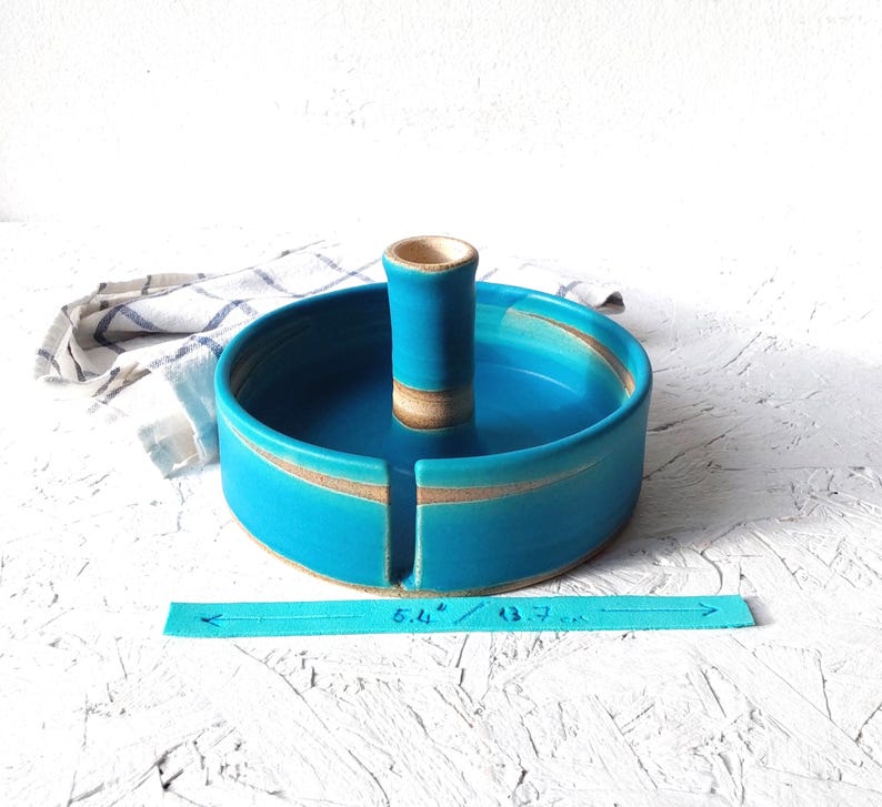 Turquoise Ceramic Paper Towel Holder, Handmade Paper Towel Stand Inner Diam. 5.4 "