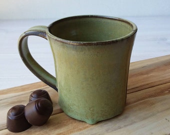 Green Pottery Mug, Handmade Mug, Green Ceramic Mug, 12 Oz Pottery Cup, Black Ceramic Mug, Ceramic Coffee Cup, Green Mug, Black Pottery Mug