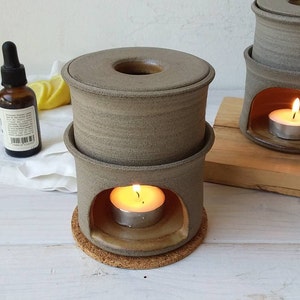 Quemador de aceite esencial de cerámica, quemador de aceite aromático para  sala de estar, hogar Base de madera BLESIY Quemador de aceites esenciales