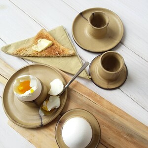 Ceramic Egg Cup with or without attached plate, Modern Beige Egg Holder, Soft Boiled Egg Holder image 9