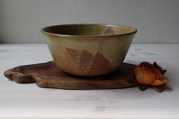 Bol de Salade en Céramique, Bol Moderne, Mélange Poterie, Service Fruit Céramique Vert Brun, Cadeau 