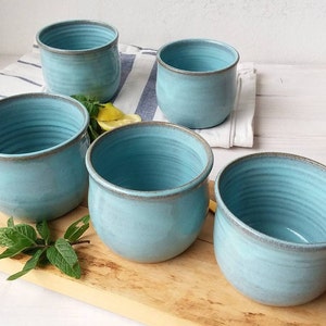 Taza de cerámica azul claro, 10 fl. Onz. Taza de té de cerámica, UNO o JUEGO de DOS tazas de capuchino, taza de café con leche de cerámica, vaso de cerámica azul