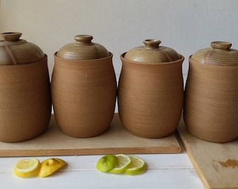 Ceramic Cookie Jar, Ceramic Storage Jar, Brown Container, Biscuit Storage Jar, Pottery Container, Lidded Container, Clay Container With Lid