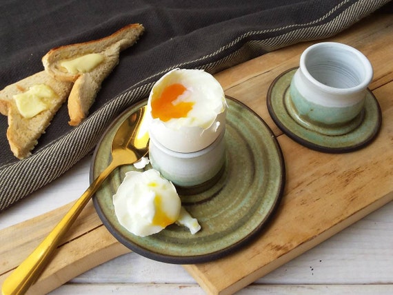 Egg Cup Soft Boiled Egg Server White and Gray 