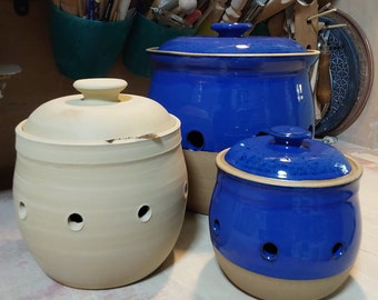 3XL Keramik-Kartoffel- oder Zwiebelhalter, 23,5 cm Blauer und Brauner Knoblauch, Kartoffel- oder Zwiebelvorratsbehälter, Kobaltblauer Knoblauch- oder Kartoffeltopf