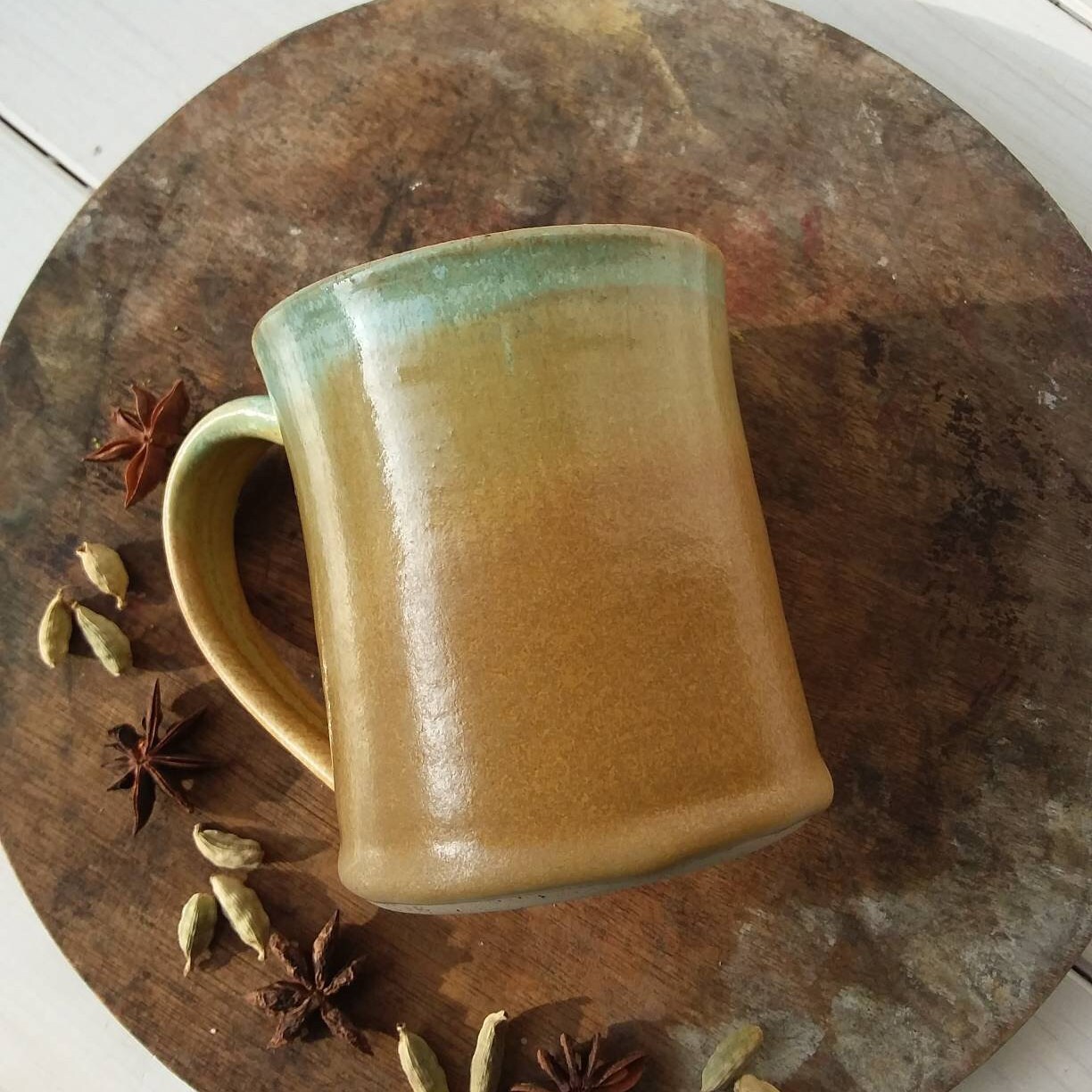 Tasse de Poterie Verte, Tasse en Céramique Moderne, Brune, Café, Verte Thé, Brune Poterie