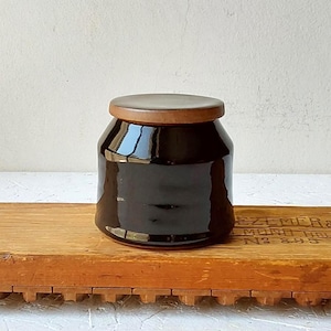 Small Black Ceramic Jar, Pottery Storage Jar with Lid,  Black Clay Caddy, Brown Container with Lid, Ceramic Honey Pot, Black Sugar Bowl