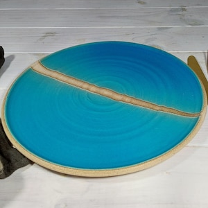 Turquoise Ceramic Plate, Rustic Pottery, Modern Pottery, Ceramic Serving Dish, Pottery Platter, Turquoise Dinner Plate, Pottery Serving Dish