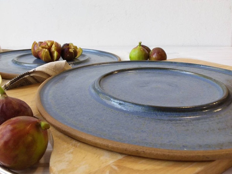 Large 11 Ceramic Serving Platter, Large Blue Pottery Dish with Inner Ring image 8