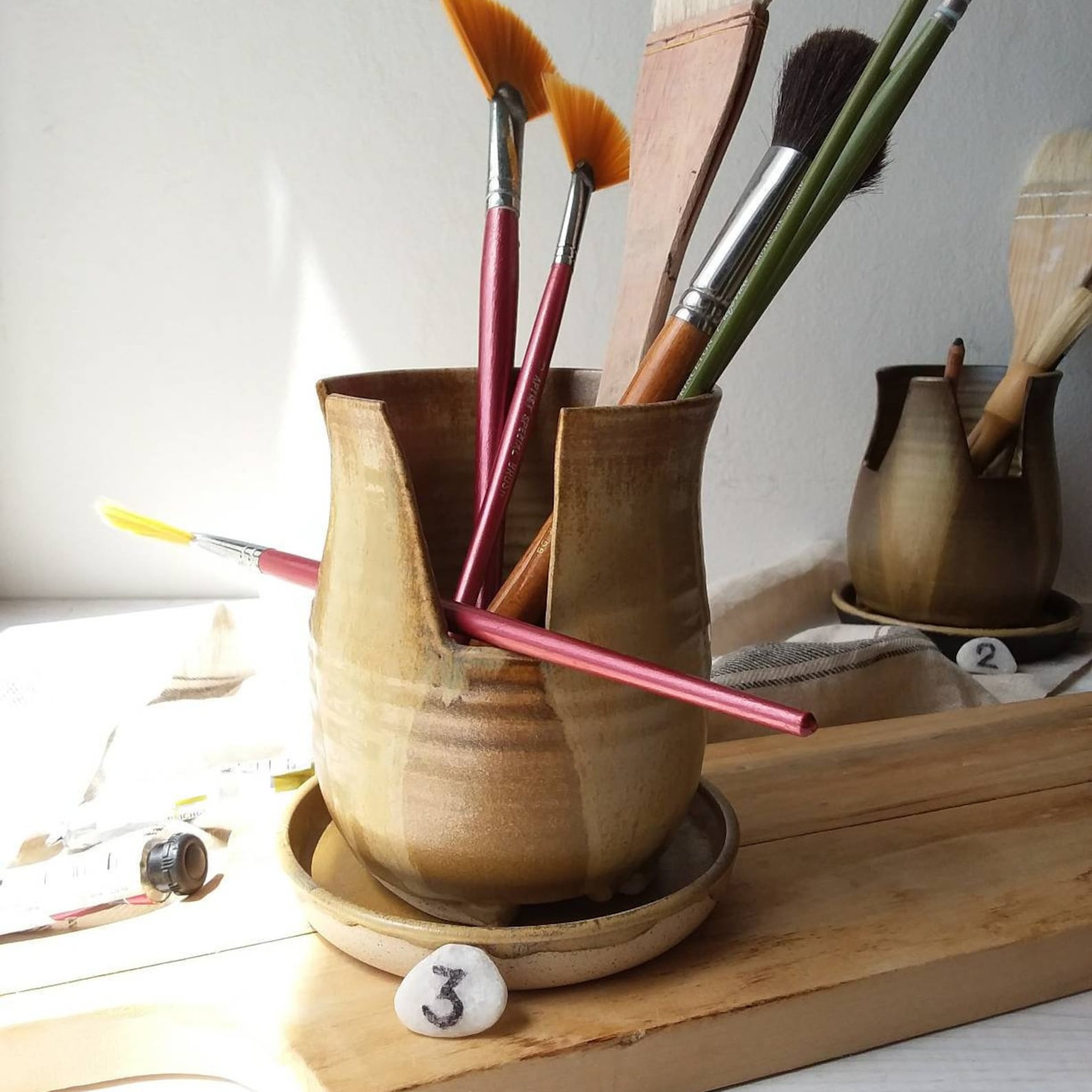 Makeup Brush Holder Ceramic Brush Holder Brown Pottery Etsy